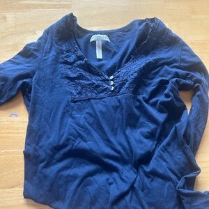 Aeropostale Navy Blue Long Sleeve Henley Top Size: Small